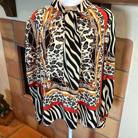 Marc New York Mixed Media Animal Print Blouse, size L - Picture 1 of 9